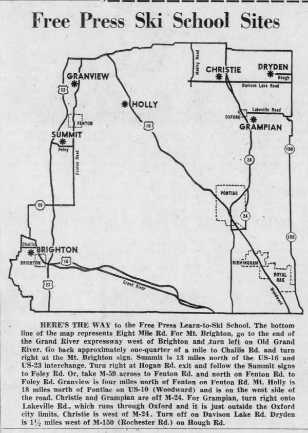 Granview Orchards Ski Area - Jan 7 1962 Map From Det Free Press